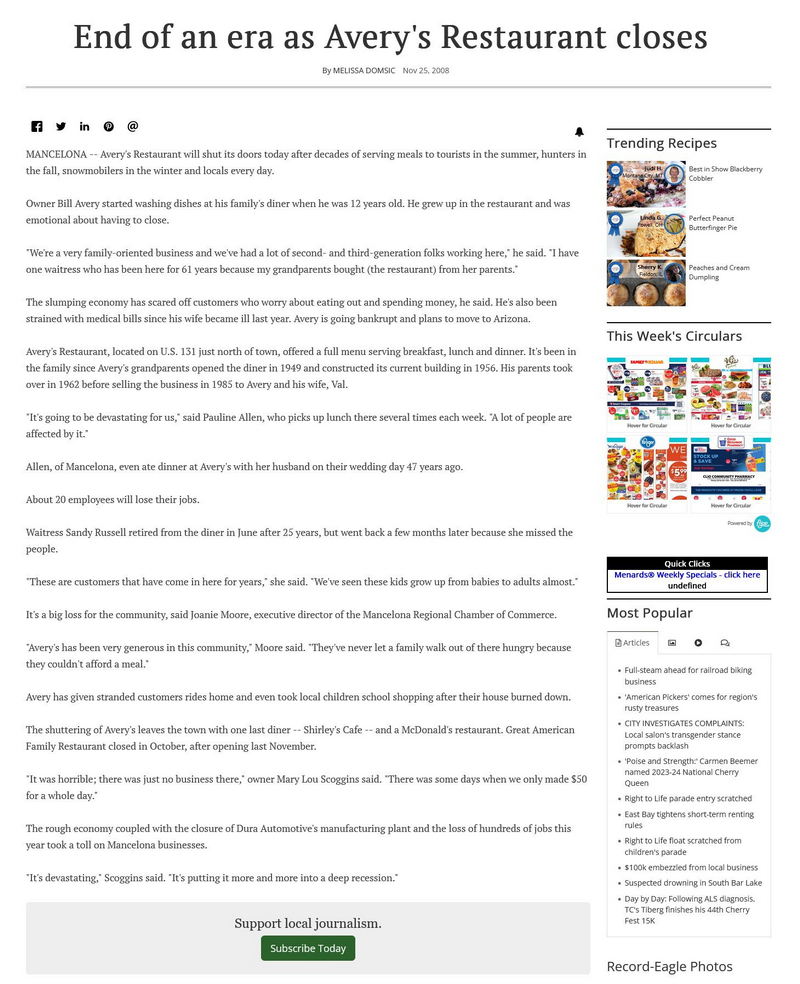 Averys Restaurant - November 2008 Article On Closing (newer photo)